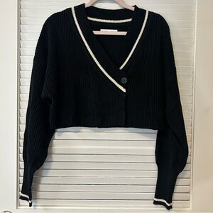 Oak + Fort • Black Cropped Varsity Cardigan